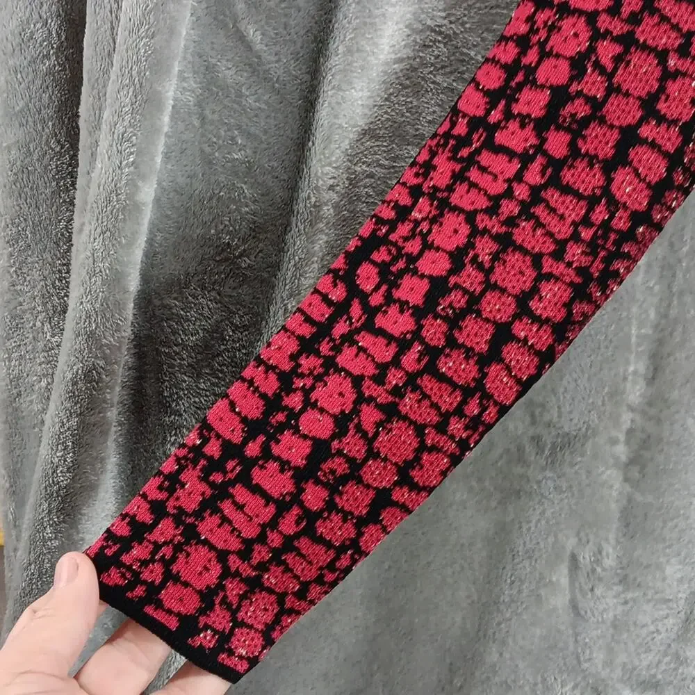 Carmen Marc Valvo Sweater w/ Faux Fur Collar Red‎ & Black Women's Size Small